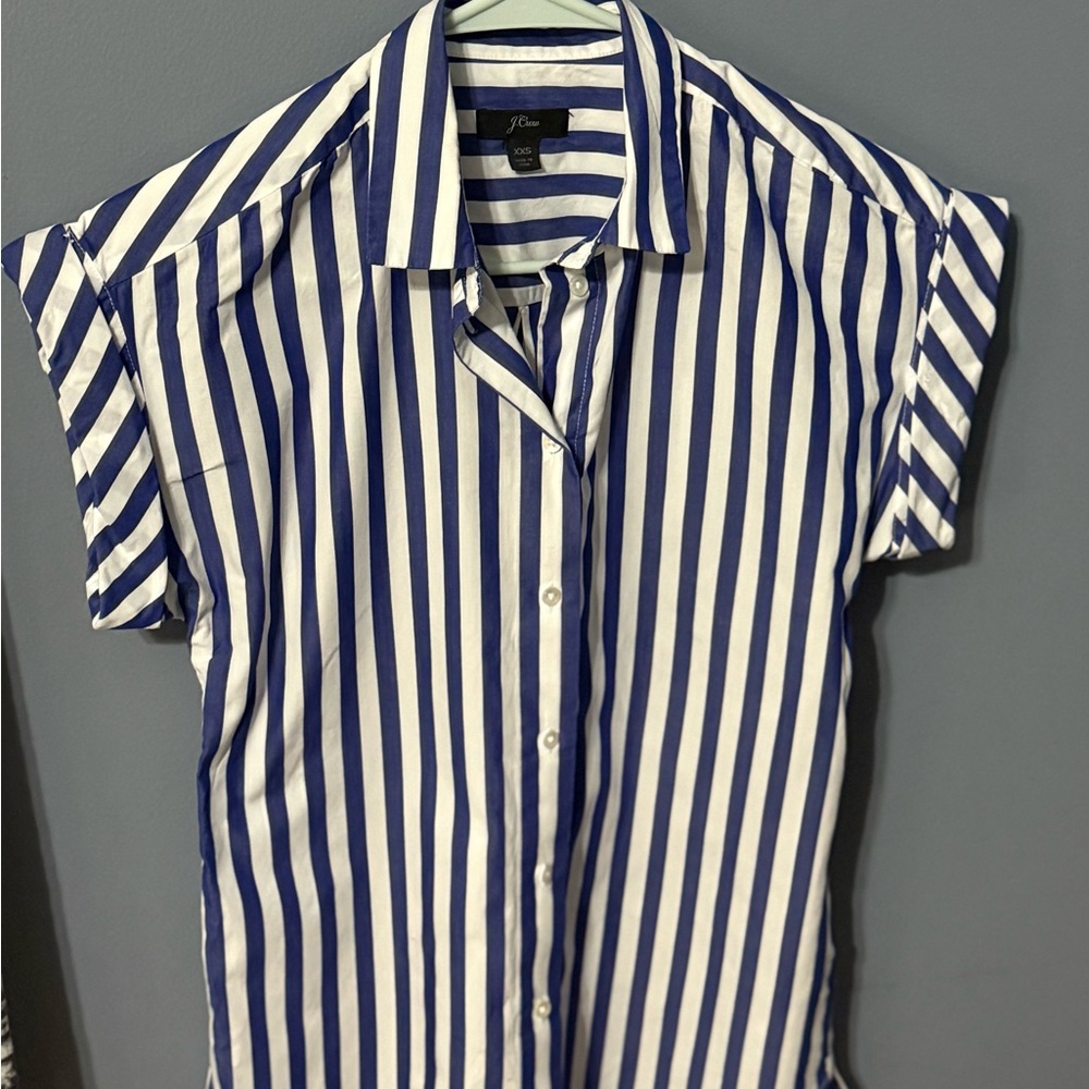 J. Crew Women’s Navy and White Striped Casual Shirt